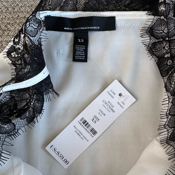 White House Black Market Ivory Black Lace Trim Silky Cami Tank Top Size XS New - Picture 6 of 10